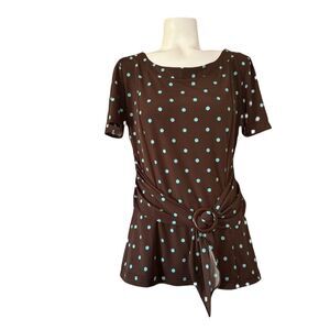 Vintage Karin Stevens Brown Polka Dot Belted Blouse L 12